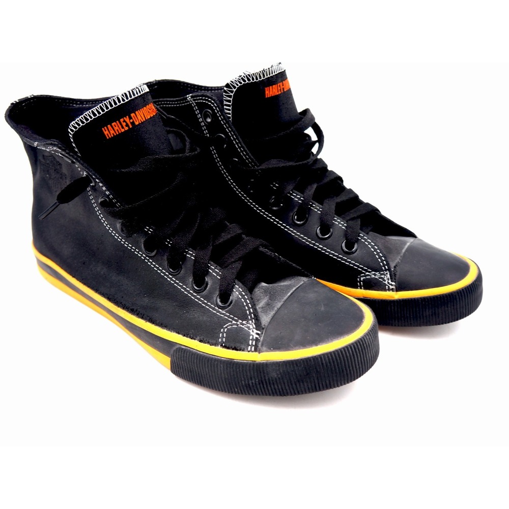 Harley Davidson Men's D93816 Black/Orange Leather High-Top Sneakers Shoes 9